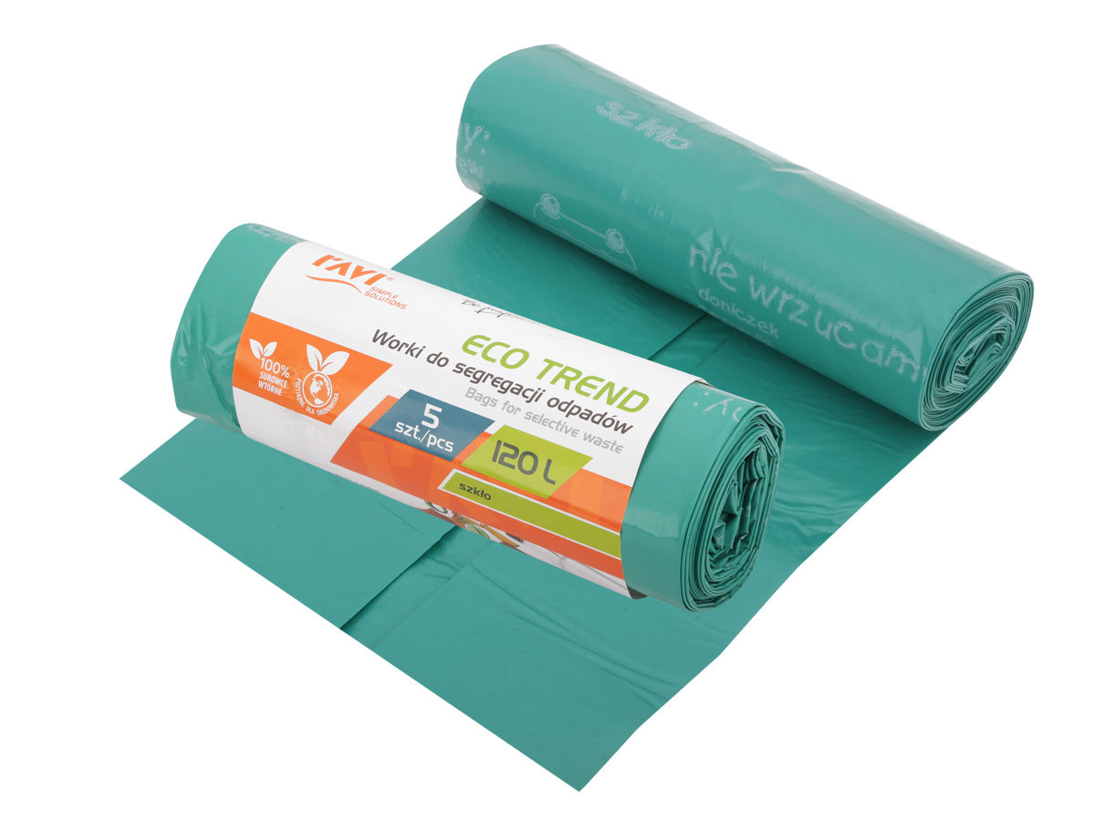 ECO TREND šiukšlių maišai, 120 l, 5 vnt., žali/balti (stiklui), 20 x 6 x 6, 00743, Simple Solution