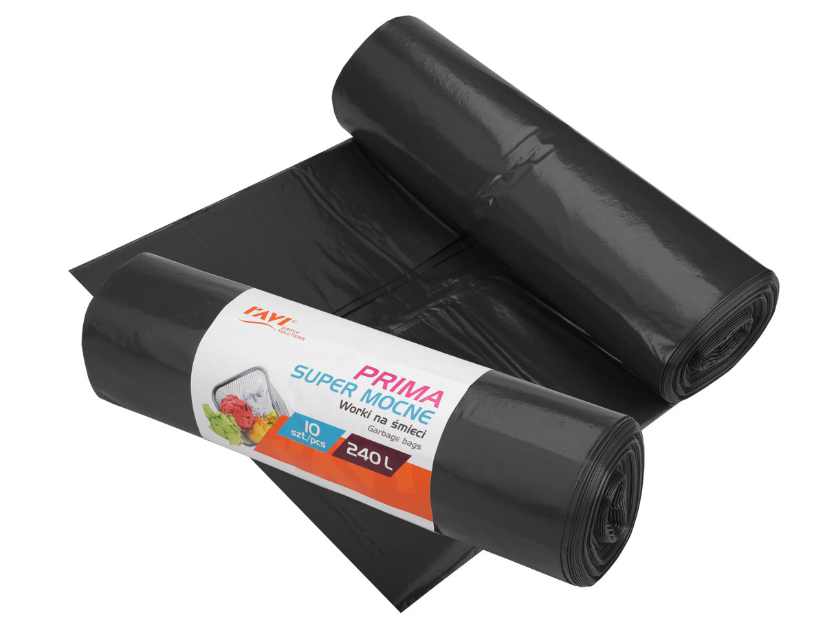PRIMA LDPE šiukšlių maišai 240 l, 120 x 150 cm, 10 vnt., juodi, 33 x 7.5 x 9.5, 00762, Simple Soluti