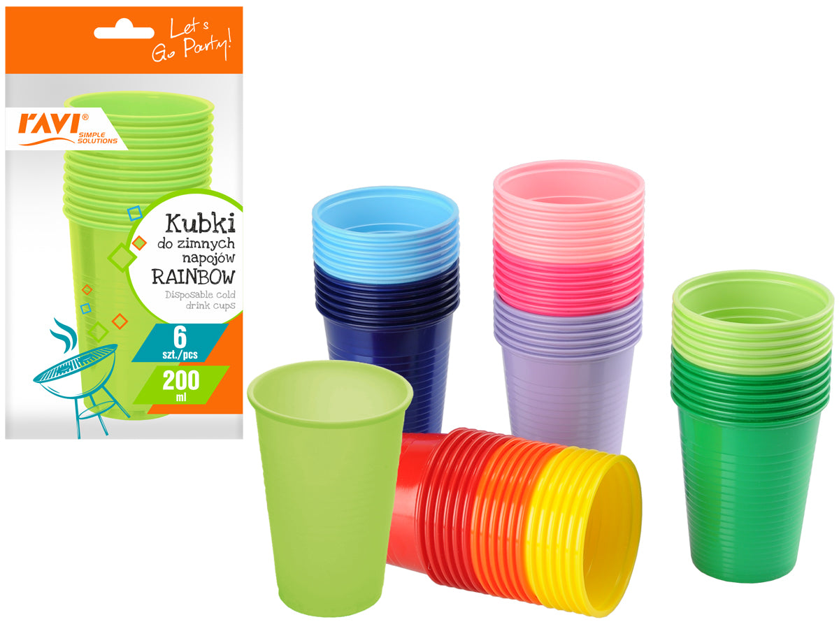 RAINBOW vienkartiniai puodeliai šaltiems gėrimams, 200 ml, 6 vnt., 14 x 6.5 x 24, 31350, Simple Solu