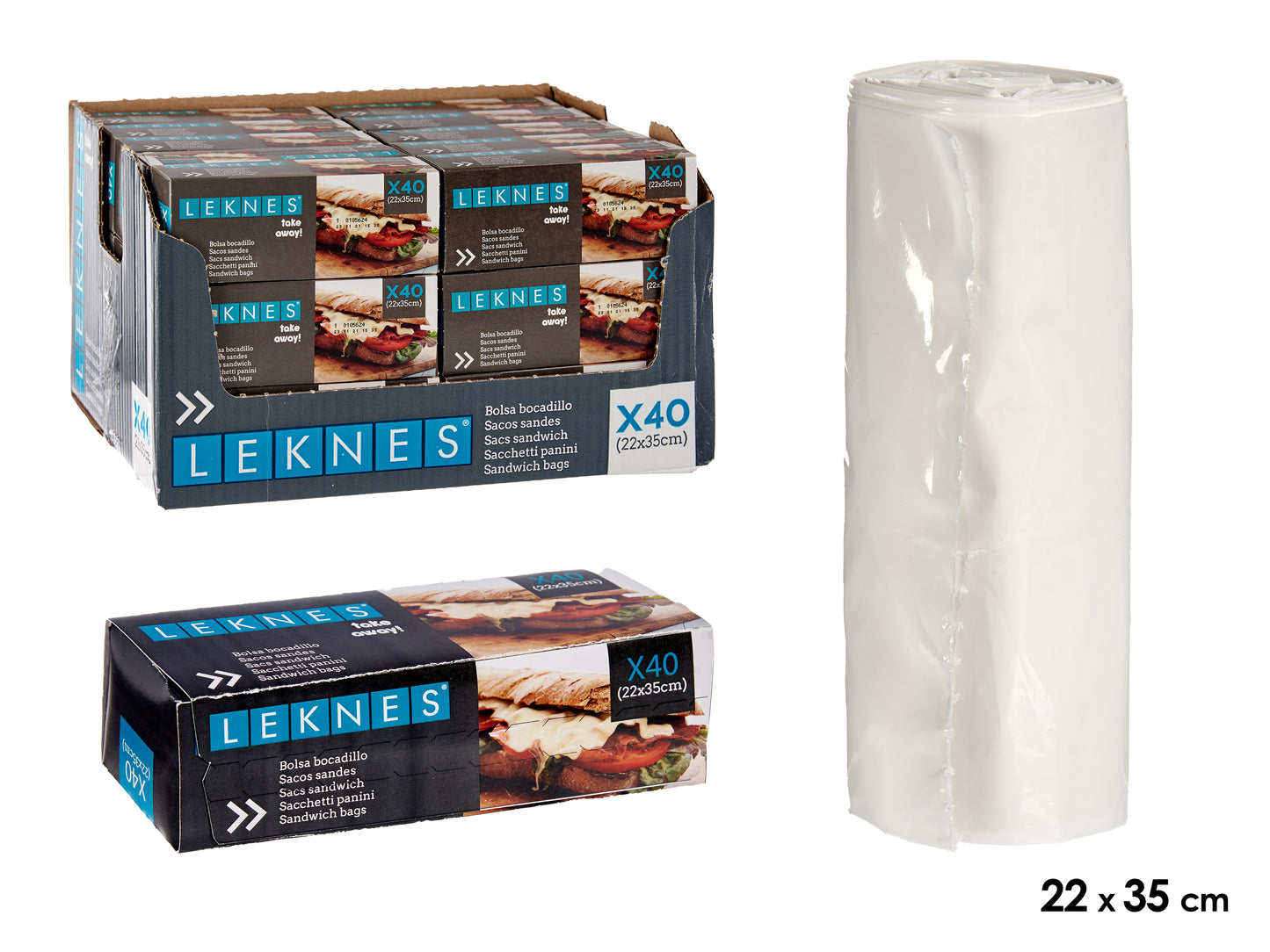 Plastikiniai sumuštinių maišeliai, 40 vnt., 4.4×14.3×5.3 cm, 87072, Leknes