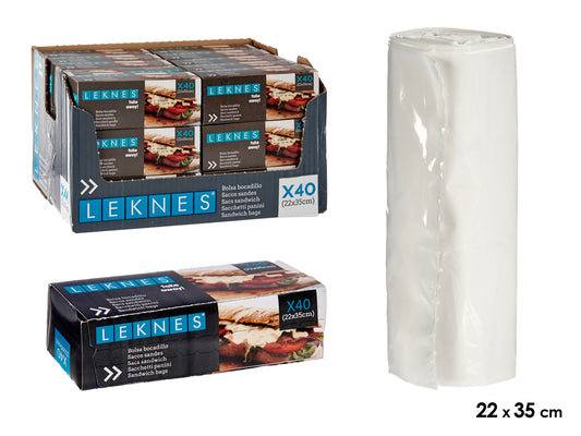 Plastikiniai sumuštinių maišeliai, 40 vnt., 4.4×14.3×5.3 cm, 87072, Leknes