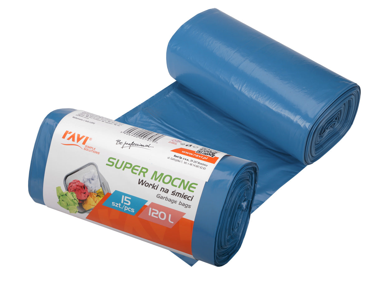 LDPE šiukšlių maišai 120 l, 70 x 110 cm, 15 vnt., 18.5 x 8 x 8, 00707, Simple Solution