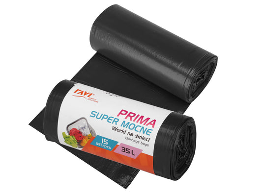 PRIMA LDPE šiukšlių maišai 35 l, 52 x 57 cm, 15 vnt., juodi, 13 x 5.3 x 5.3, 00765, Simple Solution