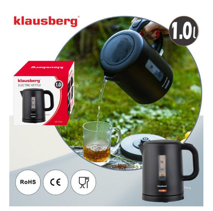 Elektrinis kelioninis virdulys, juodas, 1100W, 1L, KB 9046, Klausberg