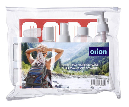 Kelioninių kosmetikos indelių rinkinys lėktuvui su kosmetine, 8 vnt., 851322, ORION