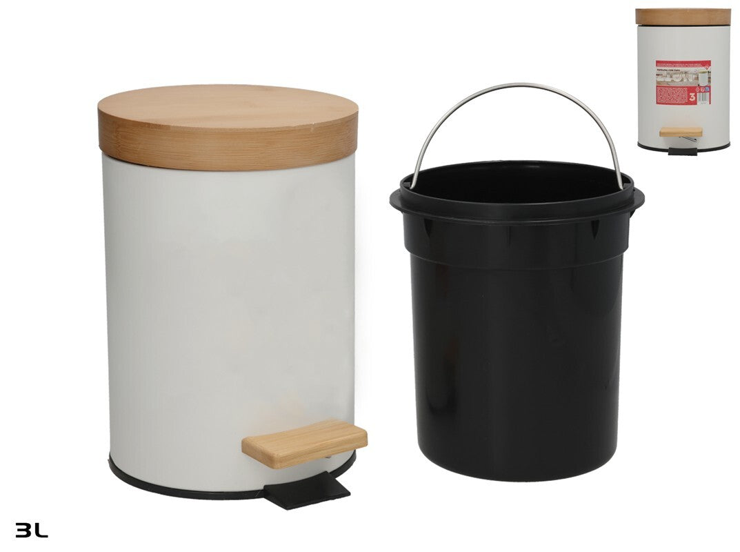 Baltas šiukšliadėžė su bambuko dangčiu, 3 l, 23.00 x 17.00 x 24.50