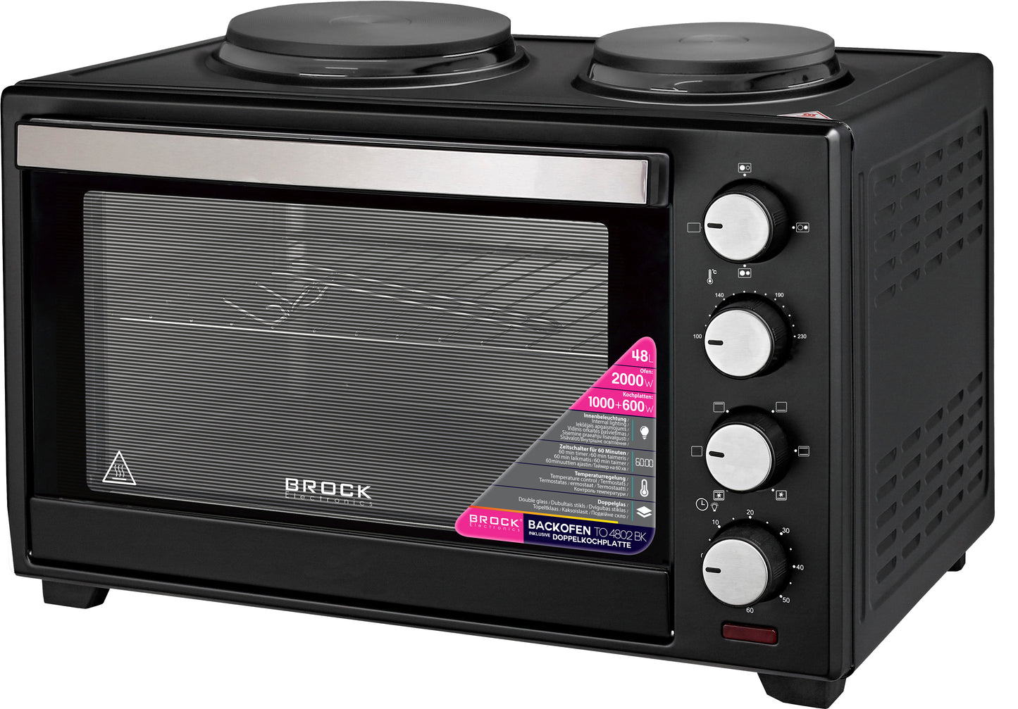 Orkaitė su kaitlentėmis BROCK TO 4802 BK 48L 2000 W
