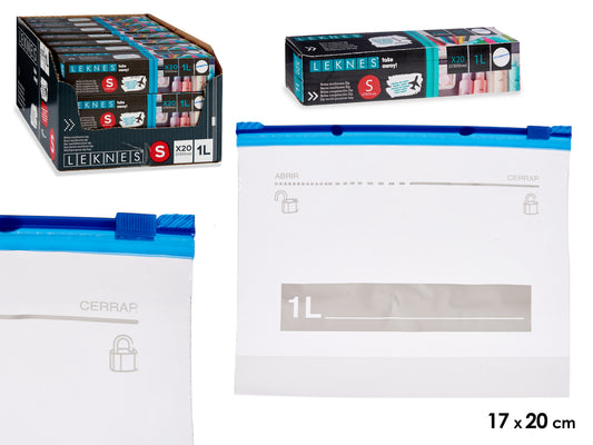 Universalūs maišeliai su užtrauktuku 1 l, 20 vnt., 20×17+2.5 cm, 87070, Leknes