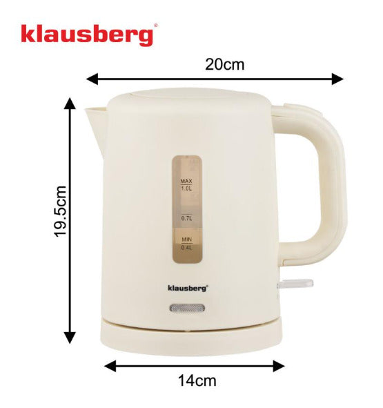 Elektrinis kelioninis virdulys, kreminis, 1100W, 1L, KB 9047, Klausberg