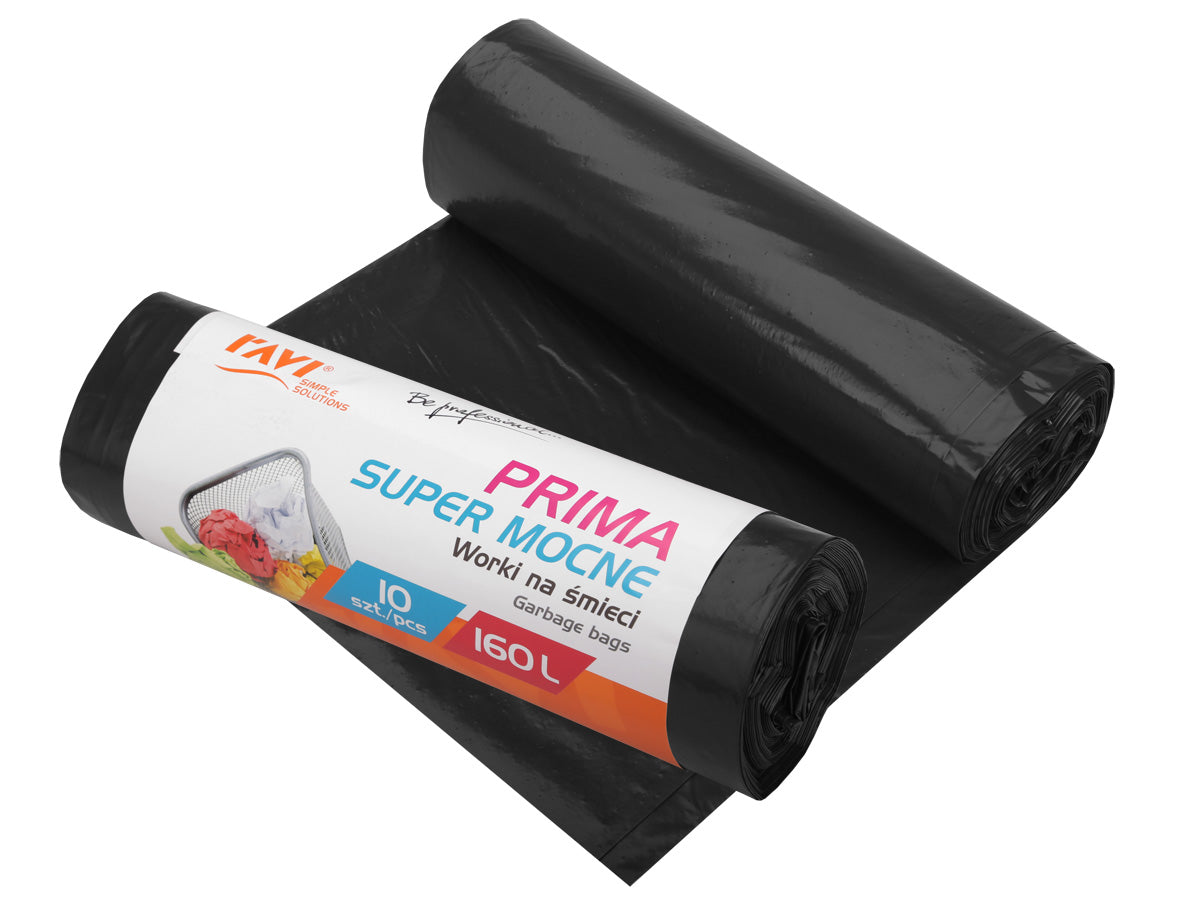 PRIMA LDPE šiukšlių maišai, 160 l, 90 x 110 cm, 10 vnt., juodi, 24.5 x 6.5 x 6.5, 00761, Simple Solu