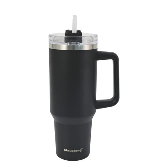 Termospuodelis su šiaudeliu, juodas, 1100 ml, nerūdijančio plieno, Klausberg, KB 7942. 1100 ml talpa