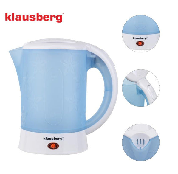 Elektrinis kelioninis virdulys, 0.6L, 650W, 2 puodeliai + 2 arbatiniai šaukšteliai, KB 9045, Klausbe