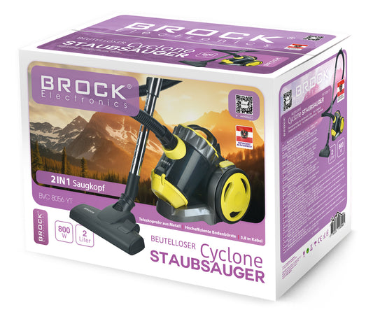 Cikloninis dulkių siurblys be maišelio BROCK BVC 8056 YT, 2L, 800W