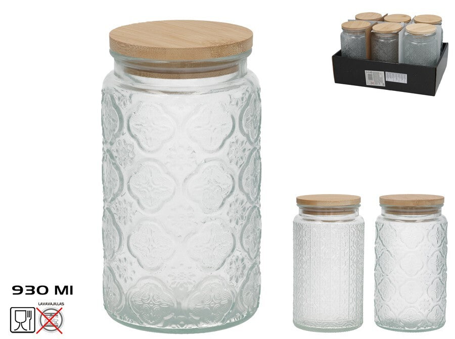 Stiklinis indas su bambuko dangteliu, 930 ml, 10.00 x 10.00 x 18.00, KITCHEN&GO