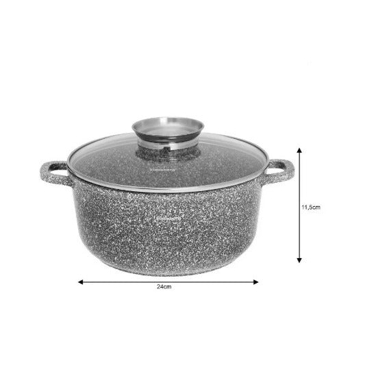 Puodas su dangčiu, aliuminis, pilka marmuro danga, Ø24cm x 11.5cm, 4.5L, KB 7522, Klausberg