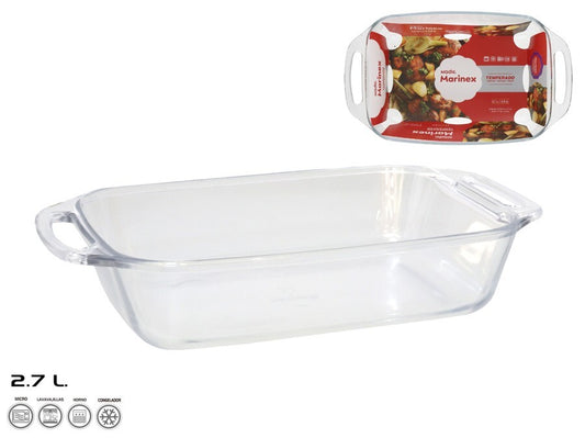 Stiklinė kepimo forma 35x20x7 cm 2,7 l, MARINEX. Pagaminta Brazilijoje