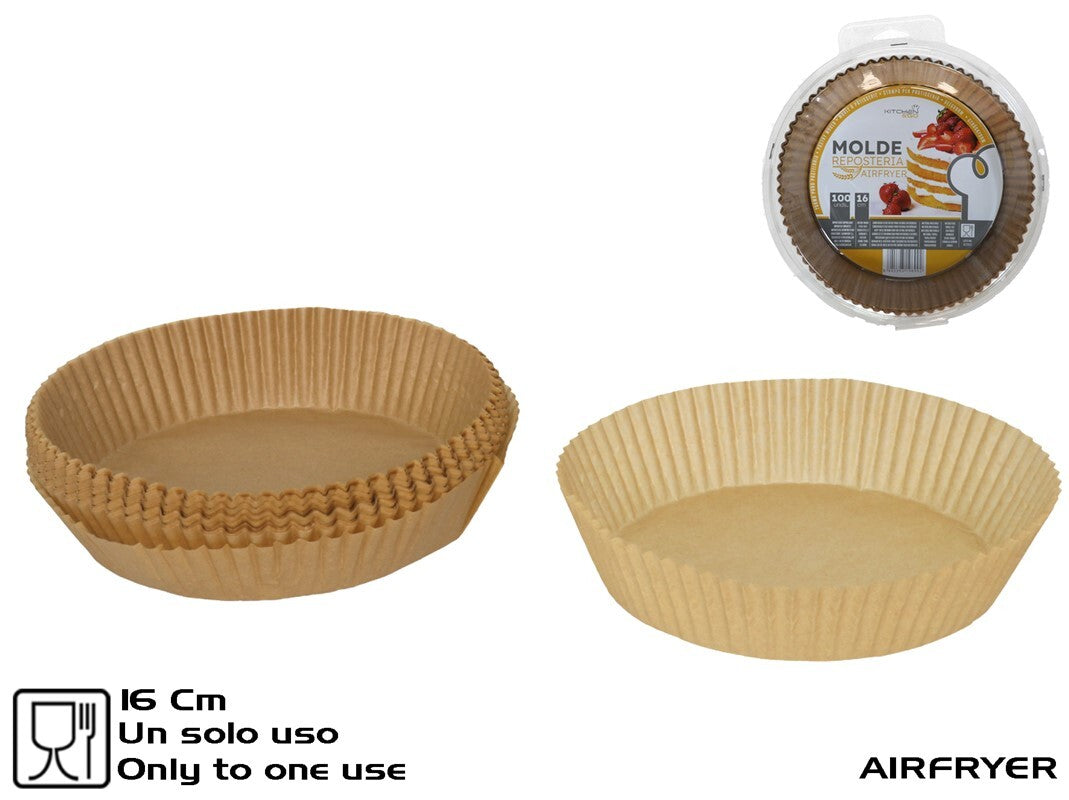 Karšto oro gruzdintuvės popierinė kepimo forma 16 cm (100 vnt.), 4,5 x 19 x 19 cm, KITCHEN&GO