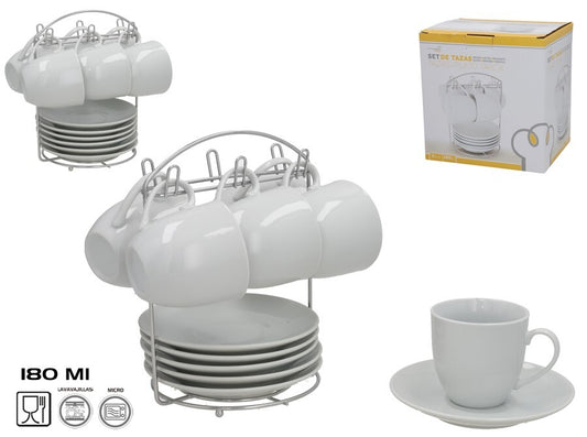 6 puodelių su lėkštutėmis ir stovu rinkinys, 20,5 x 19 x 15 cm, KITCHEN&GO