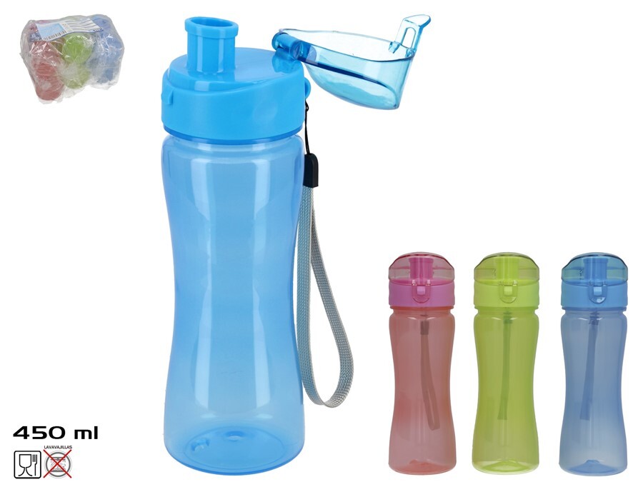 Plastikinis butelis 450 ml, 3 asortimentai, 7x7x22 cm, SUMMER ENJOY