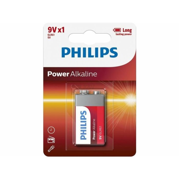PHILIPS alkaline 6F22 (9V) šarminė baterija, 1 vnt./lizdinėje pakuotėje, 009000315
