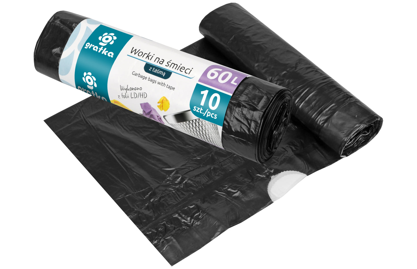 Šiukšlių maišai su juosta 60 l, 10 vnt., 19.5 x 6 x 4.4, 00792, Gratka
