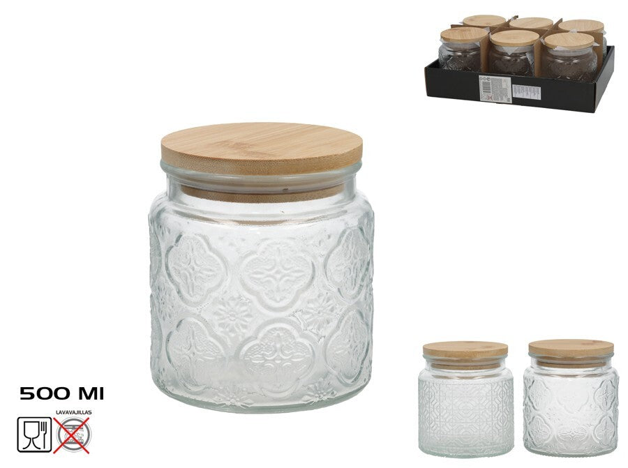 Stiklinis indas su bambuko dangteliu, 500 ml, 10.00 x 10.00 x 11.00, KITCHEN&GO