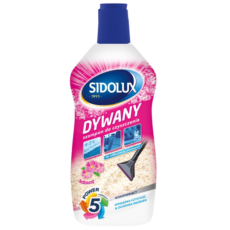 SIDOLUX šampūnas plaunamiesiems dulkių siurbliams, skirtas kilimams valyti, su gėlių kvapu, 500 ml.