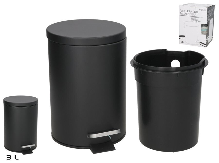Šiukšliadėžė su pedalu, 3 l, juoda, 21.00 x 16.80 x 24.50, BATH&GO