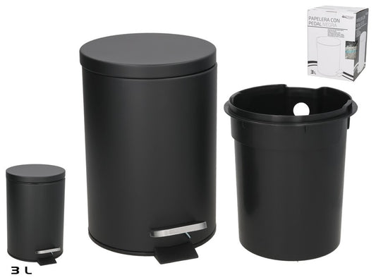 Šiukšliadėžė su pedalu, 3 l, juoda, 21.00 x 16.80 x 24.50, BATH&GO