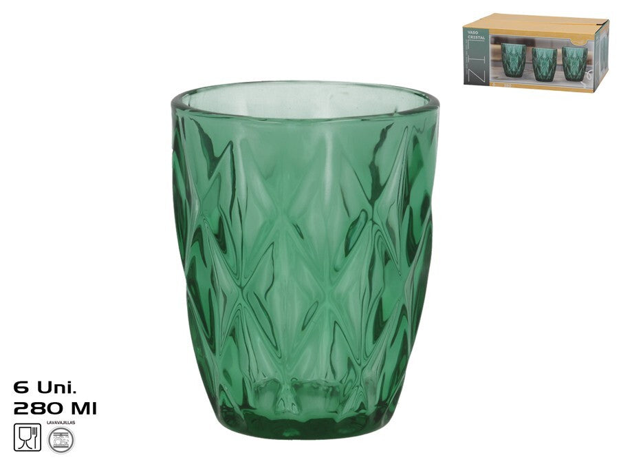 Stikliniai puodeliai (6 vnt.) 280 ml, žali, 10 x 8 x 8 cm, KITCHEN&GO