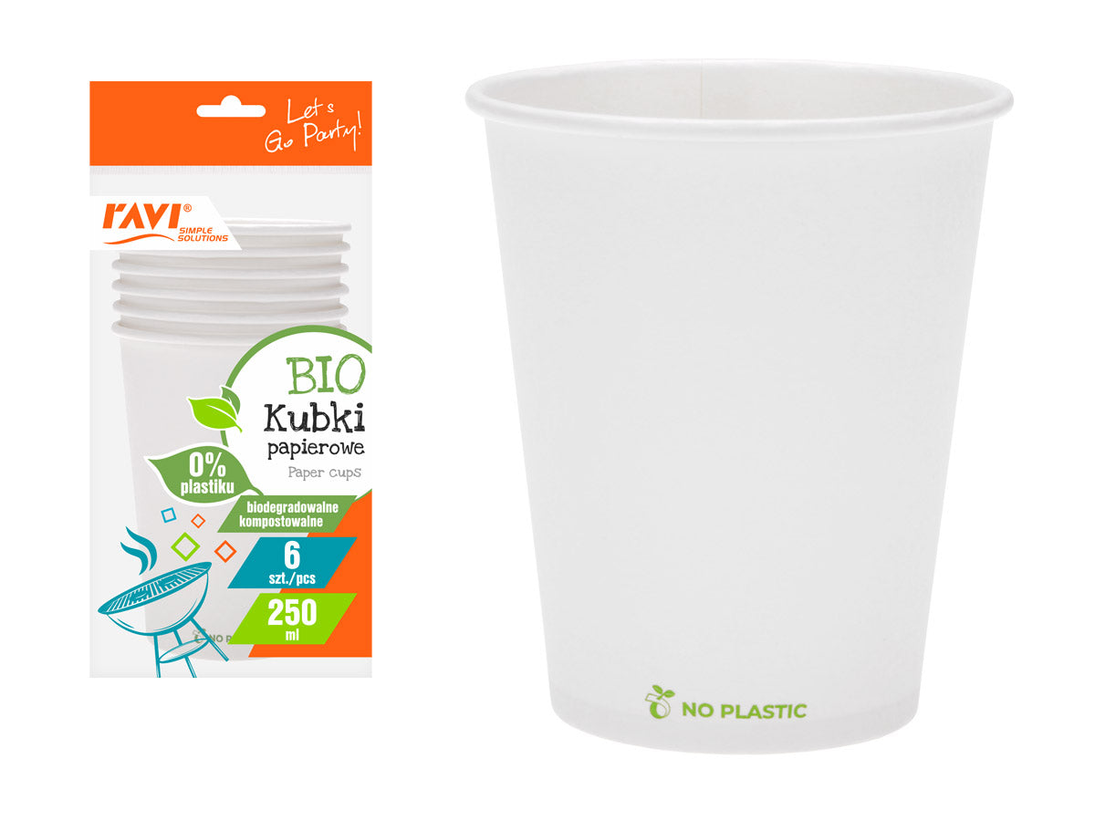 BIO popieriniai puodeliai, 250 ml, 6 vnt., balti, 8 x 13 x 26, 30309, Simple Solution