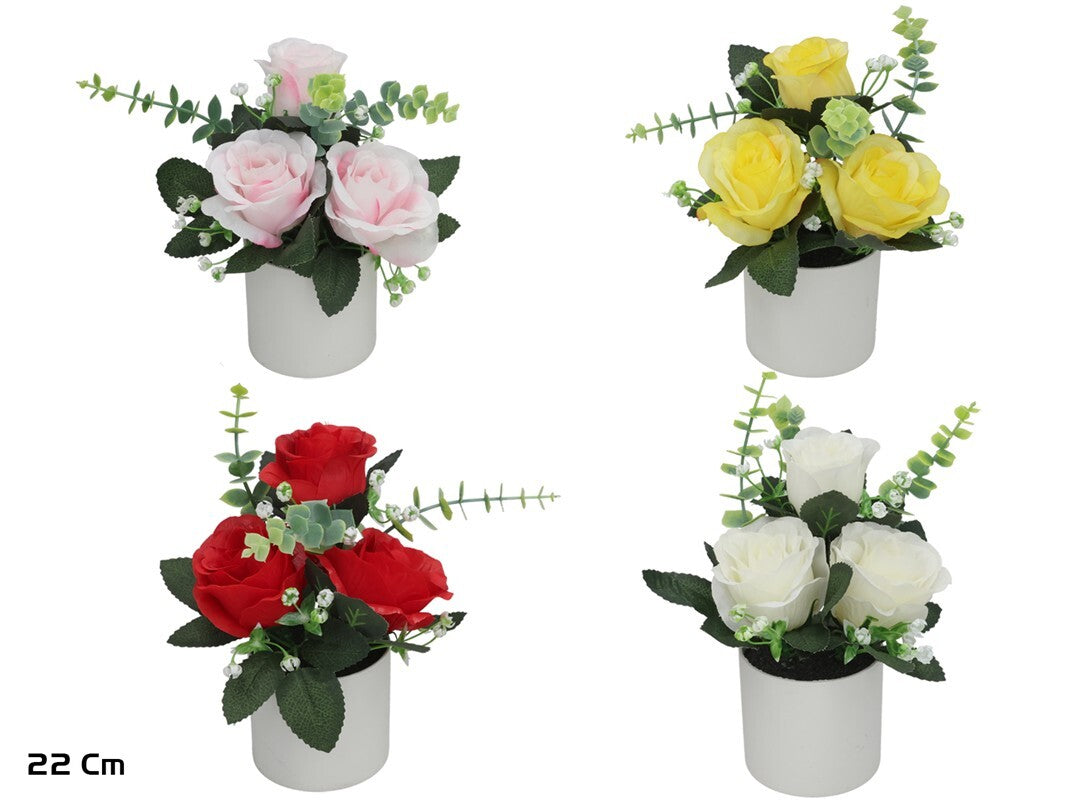Dirbtinės rožės su eukaliptu vazone x3 – 22 cm, 15x15x22 cm, LITO