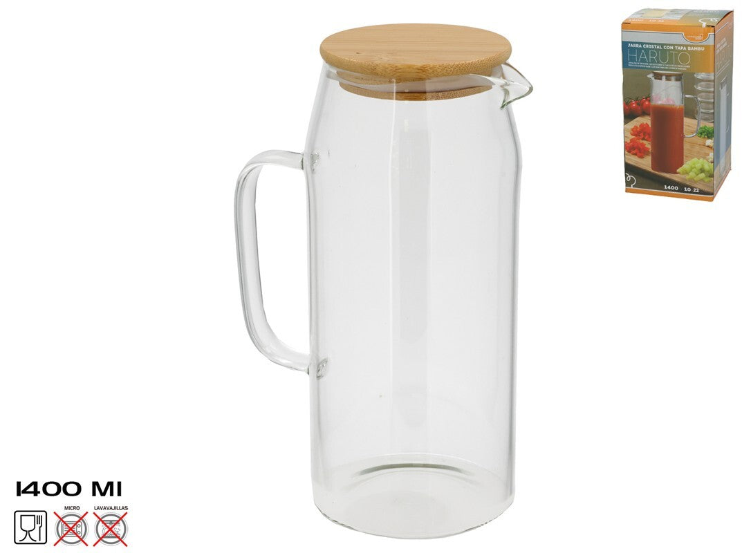 Stiklinis ąsotis su bambuko dangčiu, 1.4 l, 10.00 x 15.00 x 22.00, KITCHEN&GO