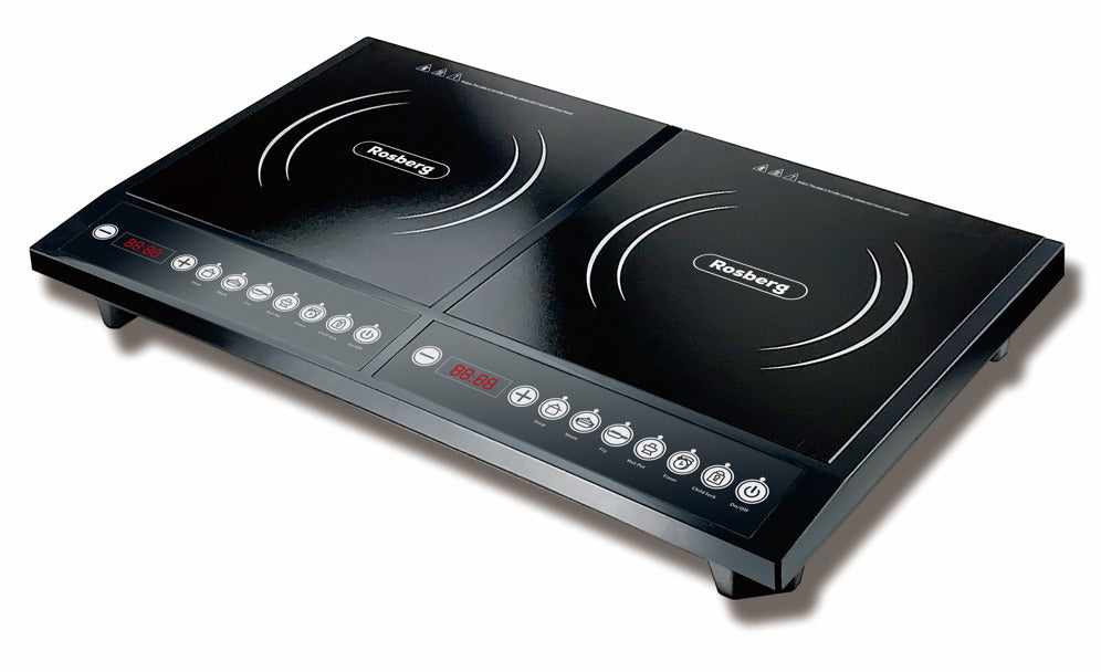 Dviguba indukcinė kaitlentė Rosberg R51445JD, 2000W+2000W, krištolinės plokštės, juoda