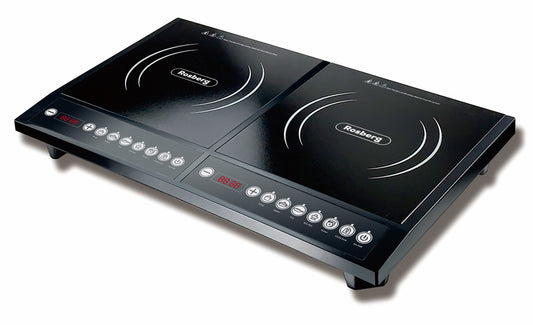 Dviguba indukcinė kaitlentė Rosberg R51445JD, 2000W+2000W, krištolinės plokštės, juoda