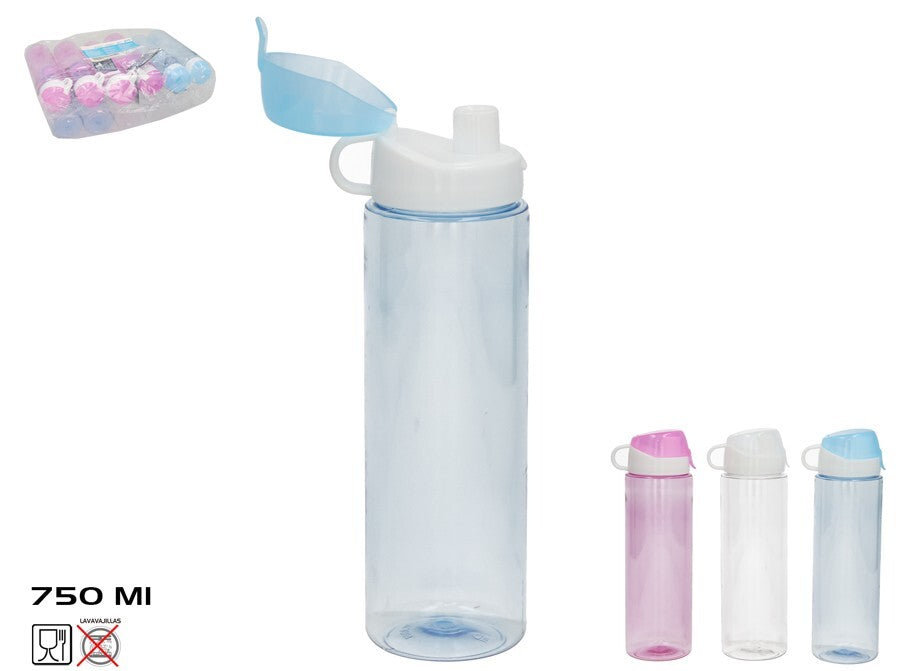 Skaidrus plastikinis butelis su puodeliu 750 ml, 3 spalvos, 7,5x6,5x20 cm, SUMMER ENJOY