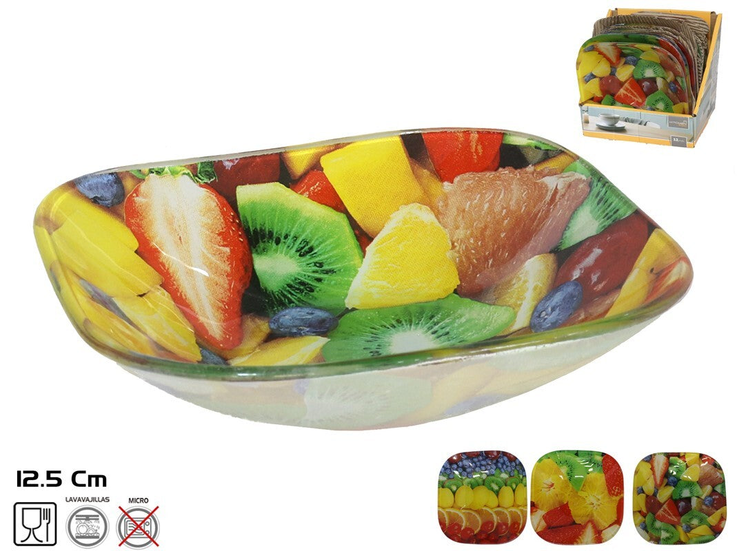 Kvadratinis stiklinis dubuo, 3 dizainai, 3 x 12,5 x 12,5 cm, KITCHEN&GO