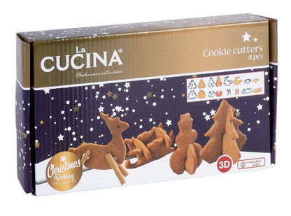 Sausainių formelės, plieninės, kalėdinės, 3D, 8 vnt., 121113, LA CUCINA