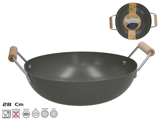 Vok keptuvė su 2 medinėmis rankenomis 28 cm, 8,5 x 35 x 28 cm, KITCHEN&GO