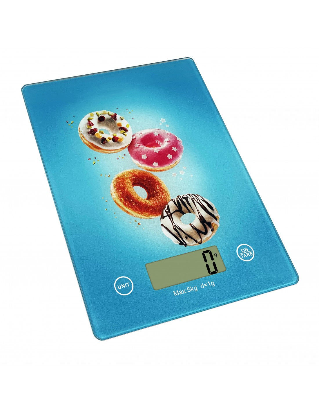 Virtuvinės svarstyklės Voltz OV51651KD, 5 kg, 2xAAA baterijos, 20.0x14.6x1.8 mm LCD ekranas, Donuts