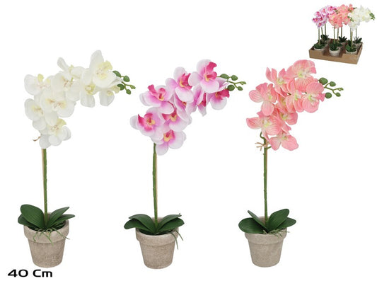 Dirbtinė orchidėja vazone 40 cm, 3 dizainai, 9x25x40 cm, LITO