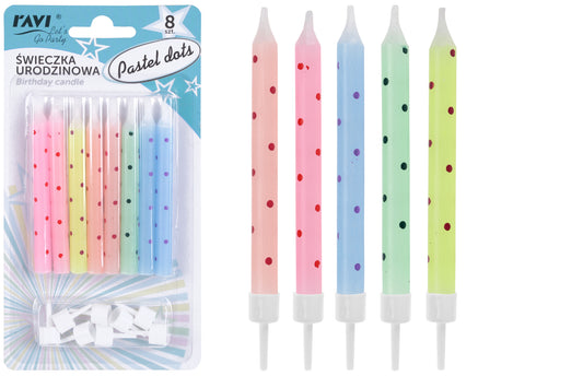 Pastel dots gimtadienio žvakutės, 8 vnt., 9 x 17 x 1, 62075, RAVI Decor