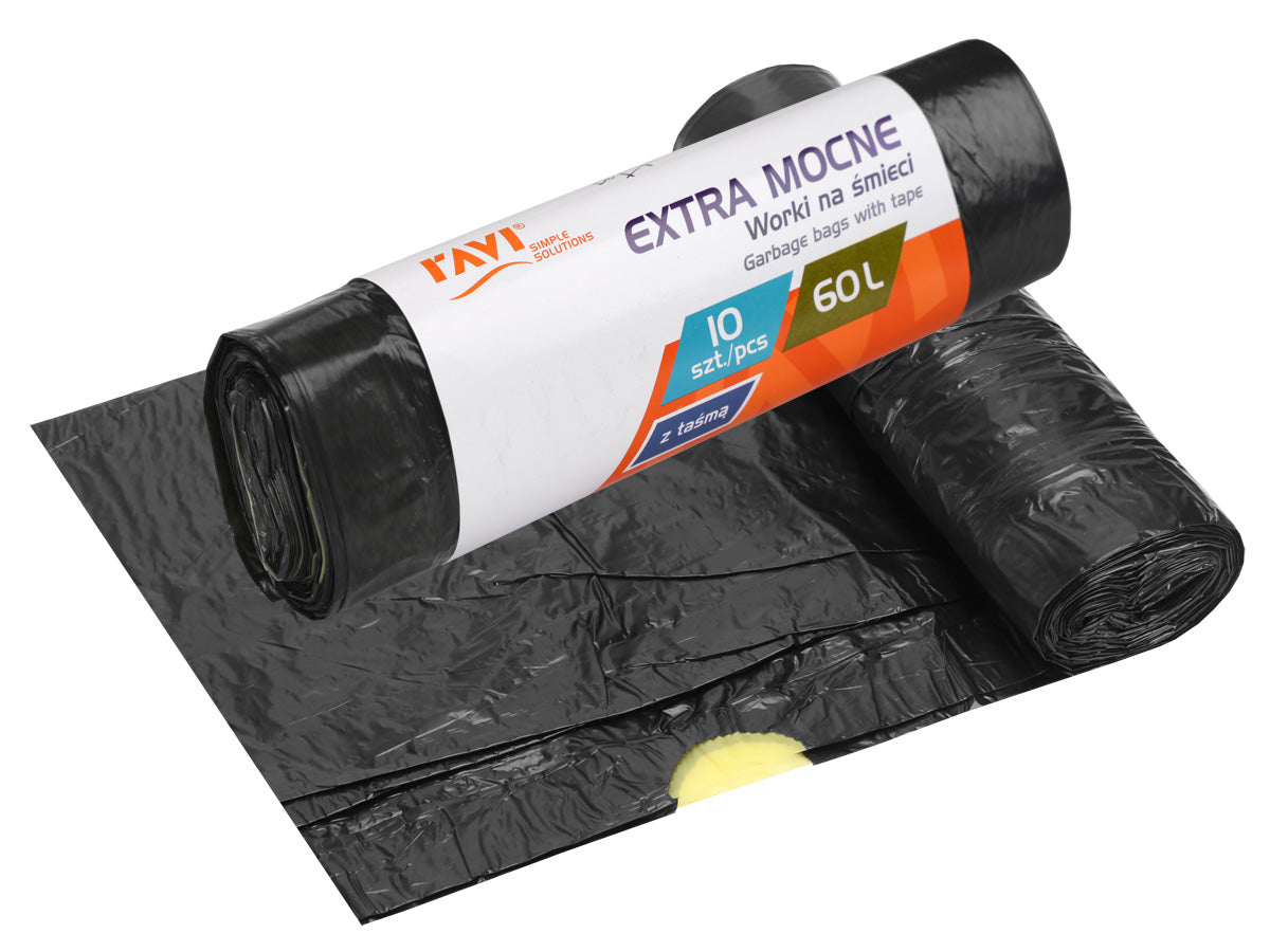 EXTRA STRONG šiukšlių maišai su juosta 60 l, LD/HD, 10 vnt., 6 x 4.4 x 19.5, 00727, Simple Solution