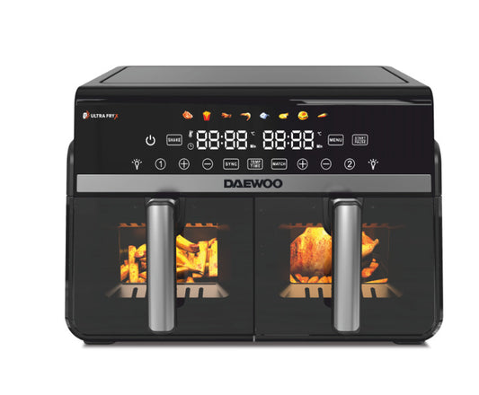 Daewoo DAF 2X1100 LRB dviguba karšto oro gruzdintuvė, 1100 W + 1100 W, LED ekranas, 5 l + 5 l talpa