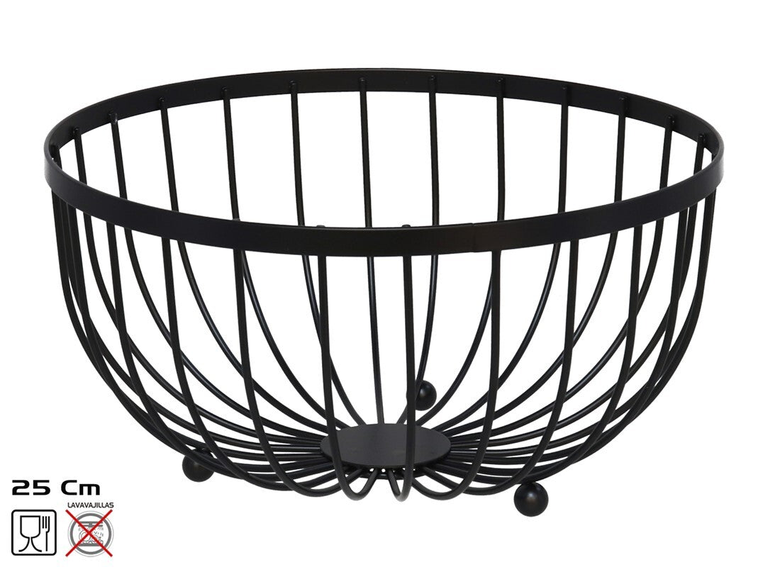 Juodas metalinis vaisių dubuo 25x25x13 cm, KITCHEN&GO