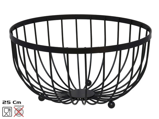 Juodas metalinis vaisių dubuo 25x25x13 cm, KITCHEN&GO