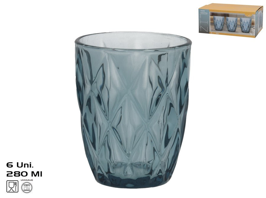 Stikliniai puodeliai (6 vnt.) 280 ml, mėlyni, 10 x 8 x 8 cm, KITCHEN&GO