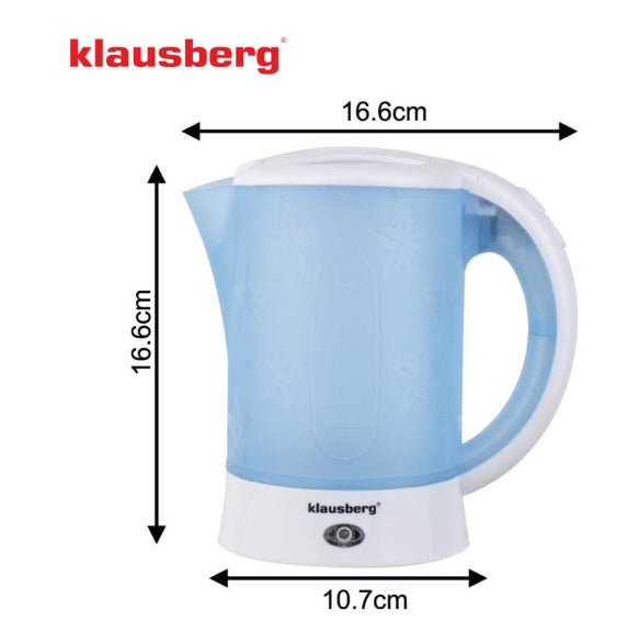 Elektrinis kelioninis virdulys, 0.6L, 650W, 2 puodeliai + 2 arbatiniai šaukšteliai, KB 9045, Klausbe