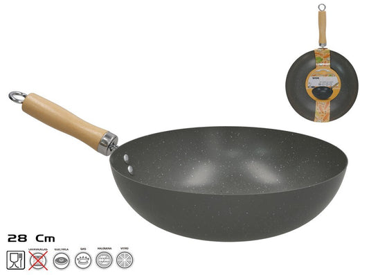 Vok keptuvė su medine rankena 28 cm, 8 x 45 x 28 cm, KITCHEN&GO