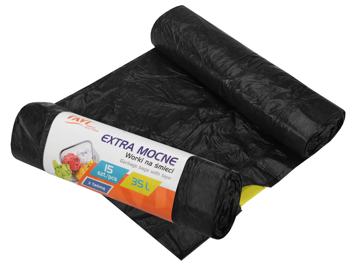 EXTRA STRONG šiukšlių maišai su juosta 35 l, LD/HD, 15 vnt., 21 x 4 x 4, 00726, Simple Solution